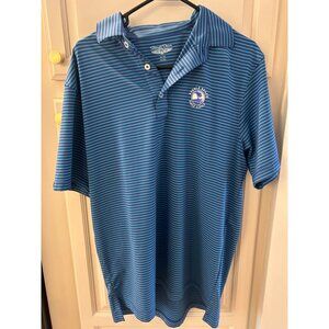 Straight Down Men's M Blue Striped Pebble Beach Golf Polo Shirt Short Sleeve